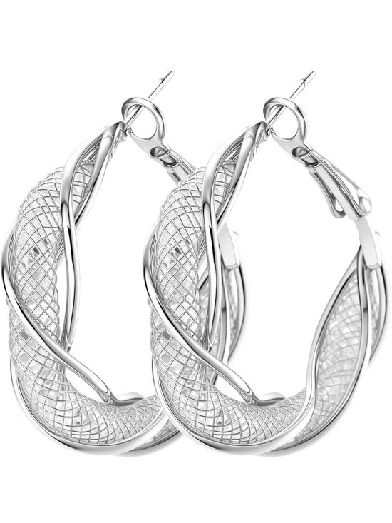 Anthropologie Jewelry - Anthropologie Silver Twisted Mesh Hoop Earrings